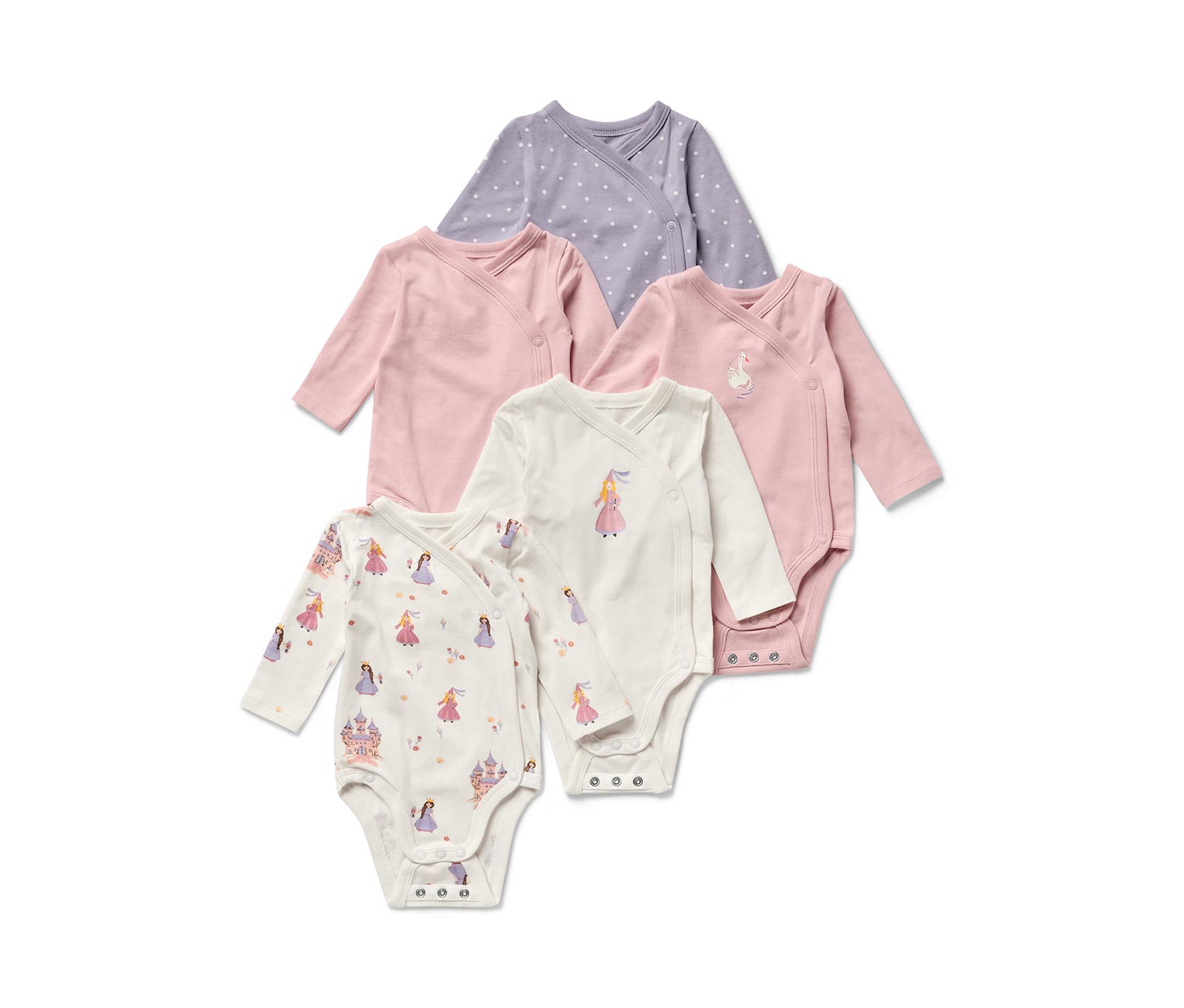 Thumbnail - Tchibo - 5 Baby-Bodys mit Mitwachsfunktion - Baby - Gr. 74/80 - creme/print