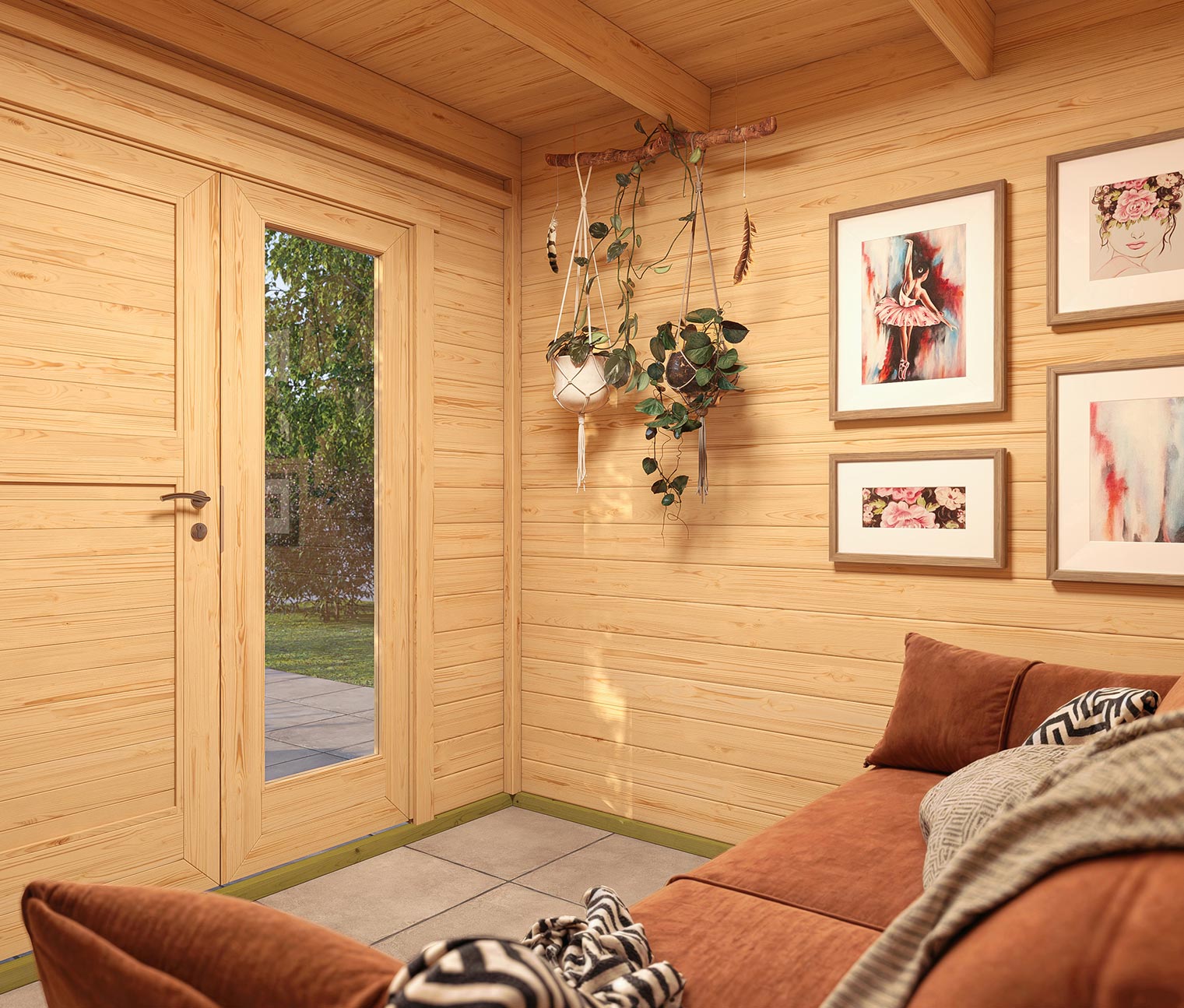 Thumbnail - Weka Design-Gerätehaus »Pure Garden« - 285x285x233cm - naturfarben - Fichtenholz / Glas
