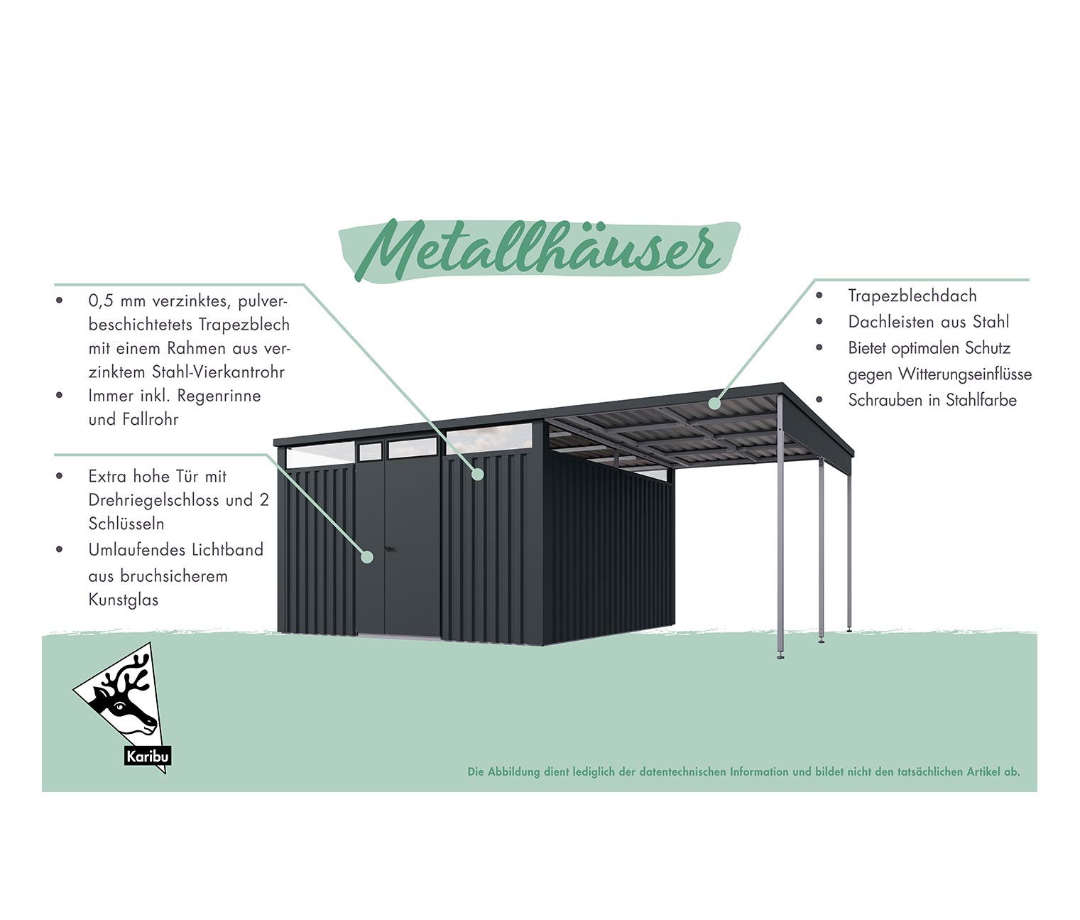 Thumbnail - Karibu Metall-Gerätehaus - 232x229,5x218cm - anthrazit - Blech / Holz
