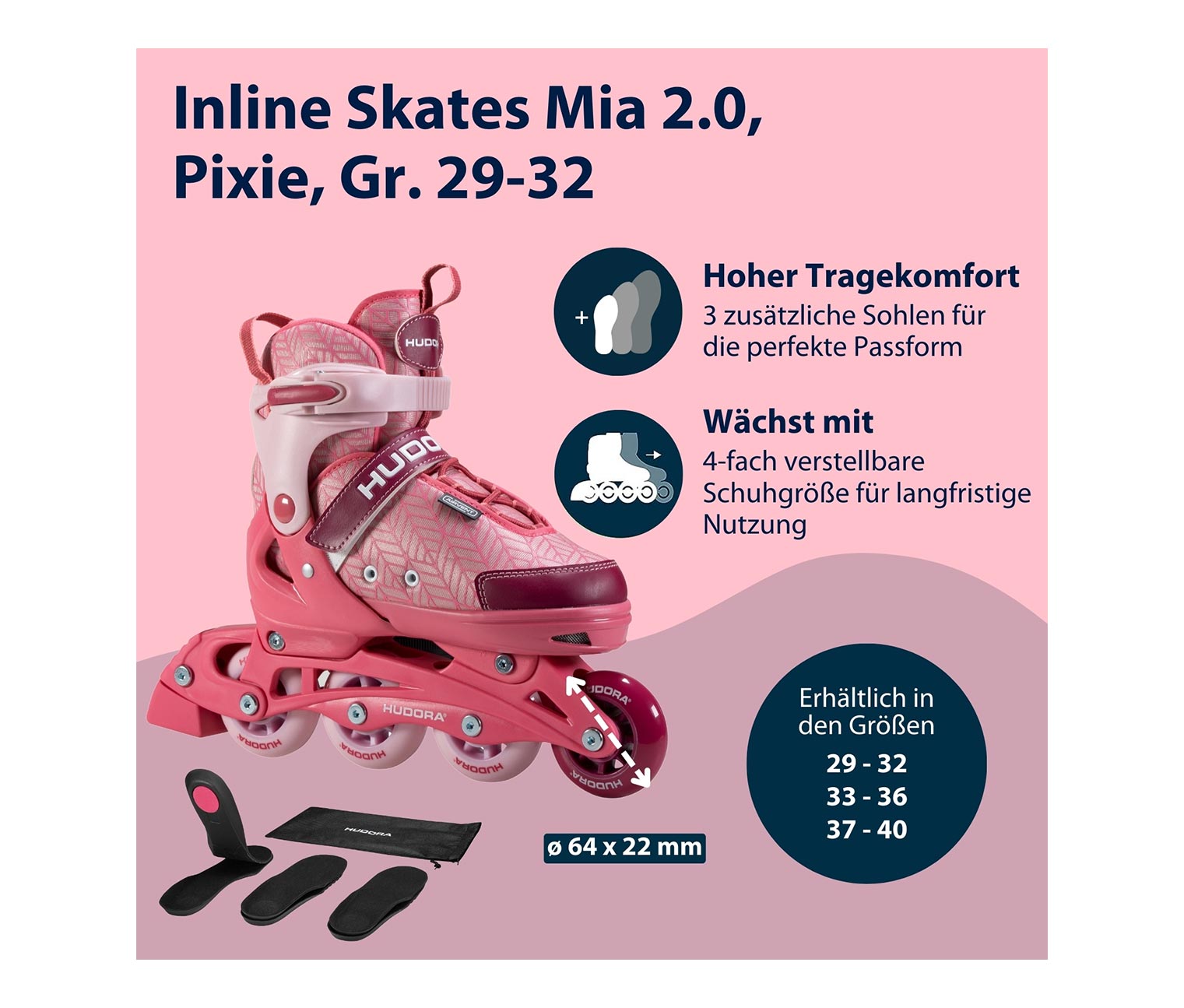 Thumbnail - Hudora Inline Skates »Mia 2.0« - weinrot
