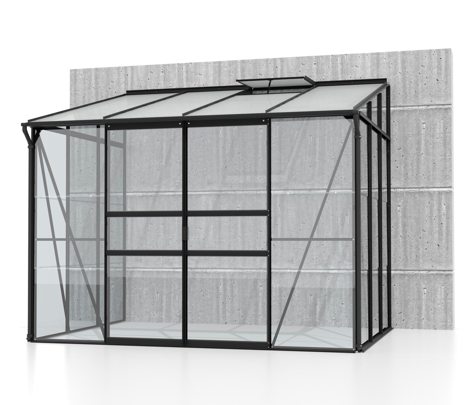 Thumbnail - Vitavia Anlehngewächshaus - 262x201,5x221cm - schwarz - Aluminium / Glas / Polyvinylchlorid