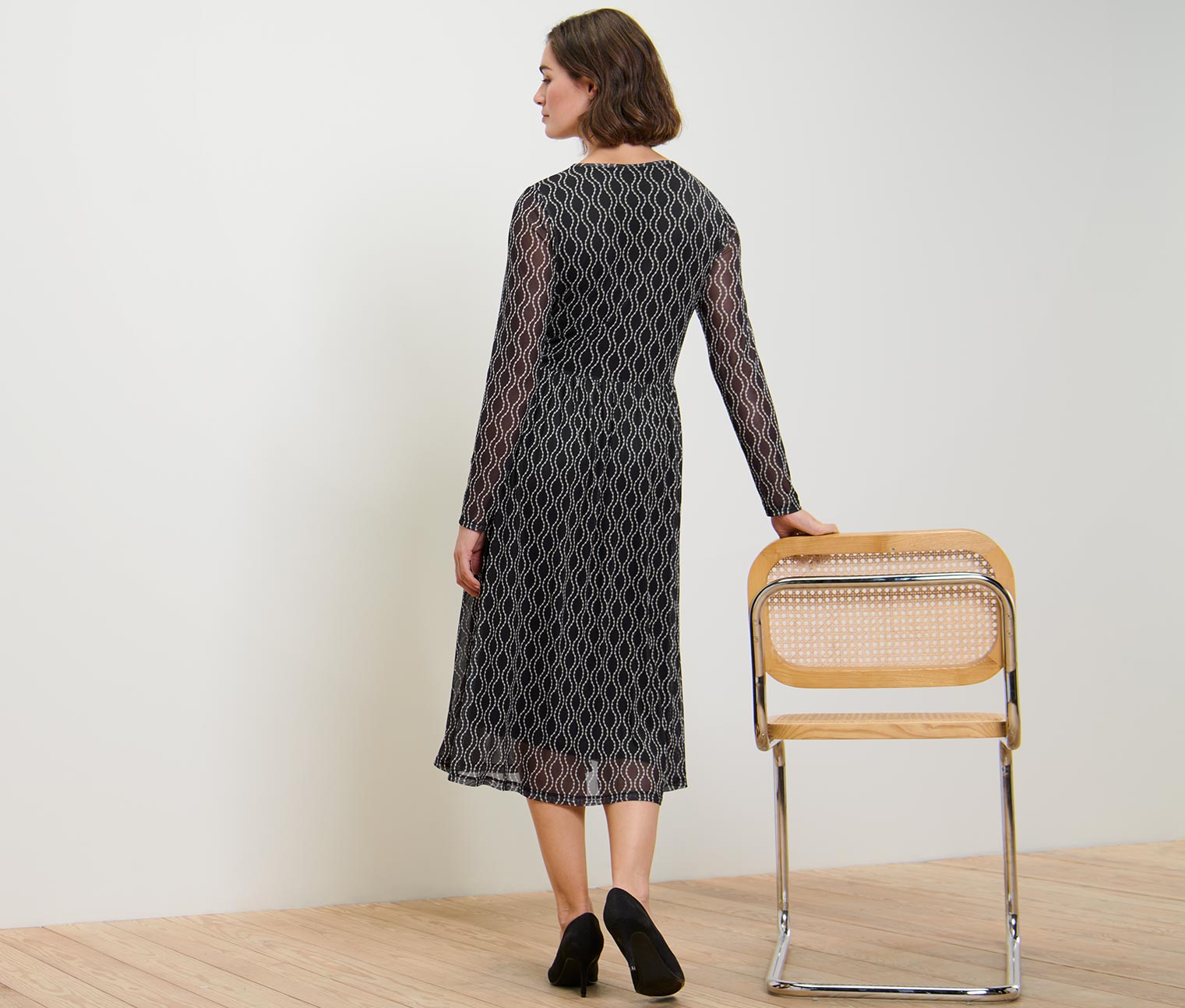 Thumbnail - Tchibo - Bedrucktes Mesh-Kleid - Damen - Gr. S - creme/print