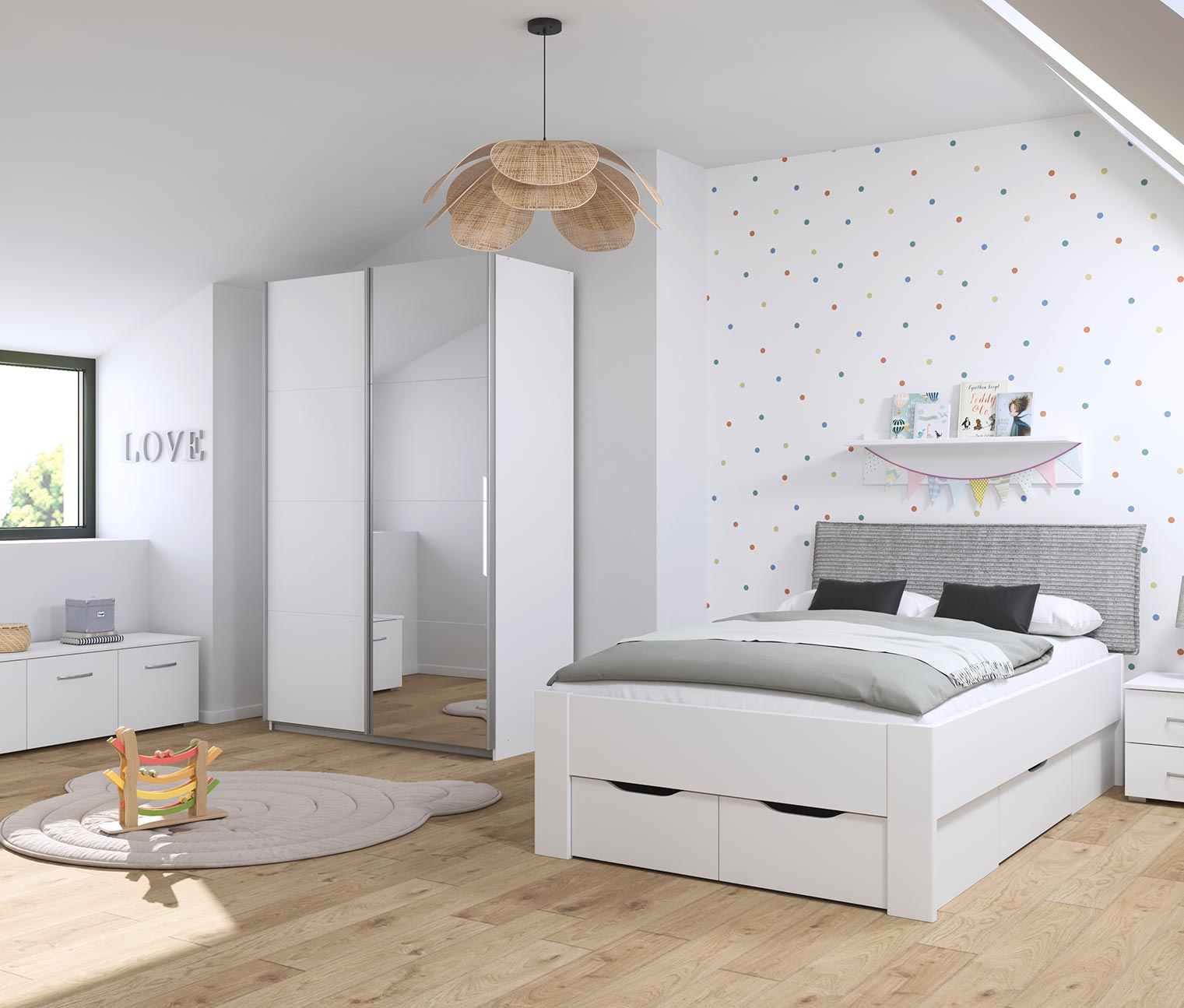 Thumbnail - rauch Schwebetürenschrank »Quadra« mit Spiegel - 136x62x210cm - weiß - Holz