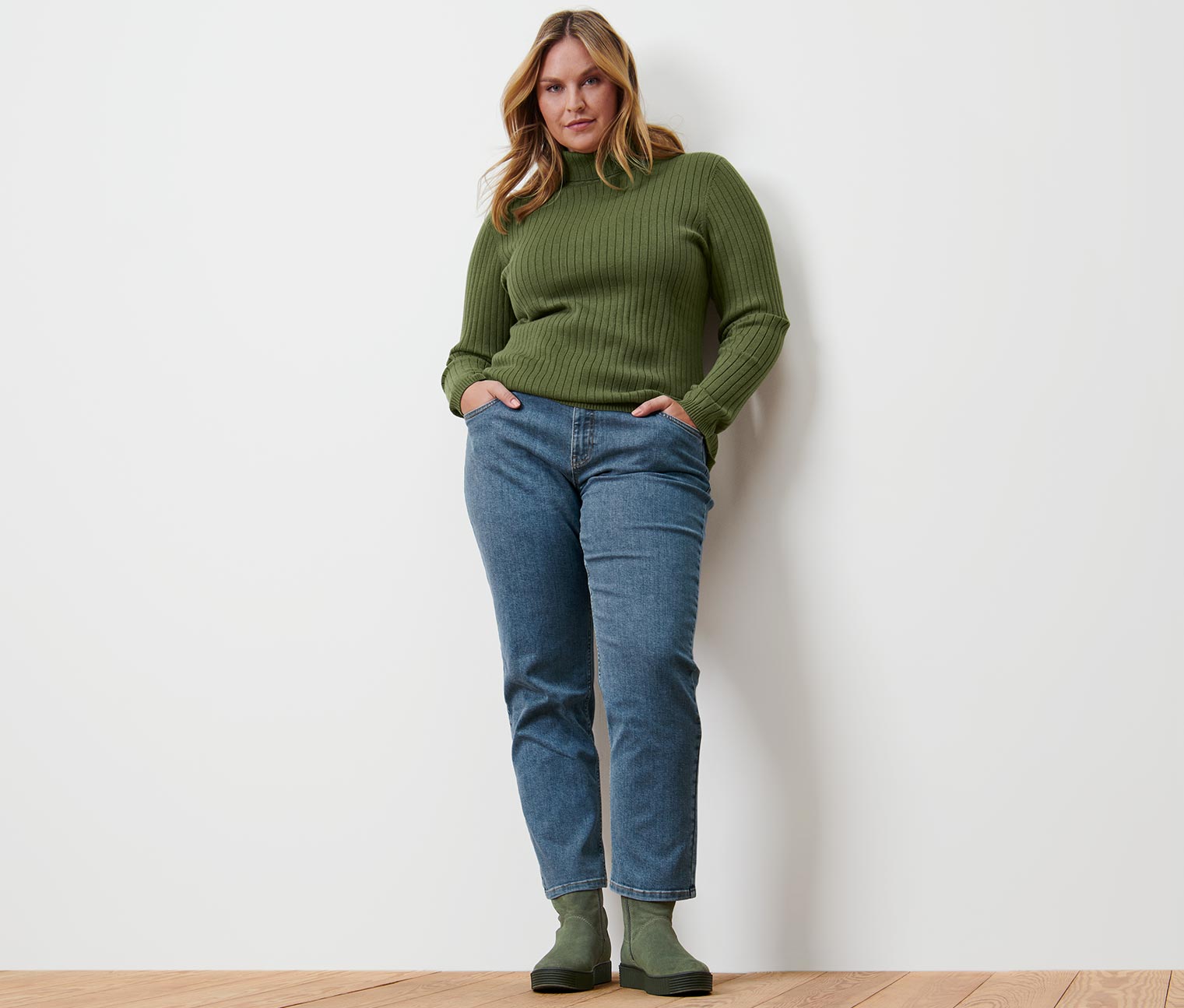 Thumbnail - Tchibo - Gerippter Rollkragenpullover - Damen - Gr. XXL - olivgrün