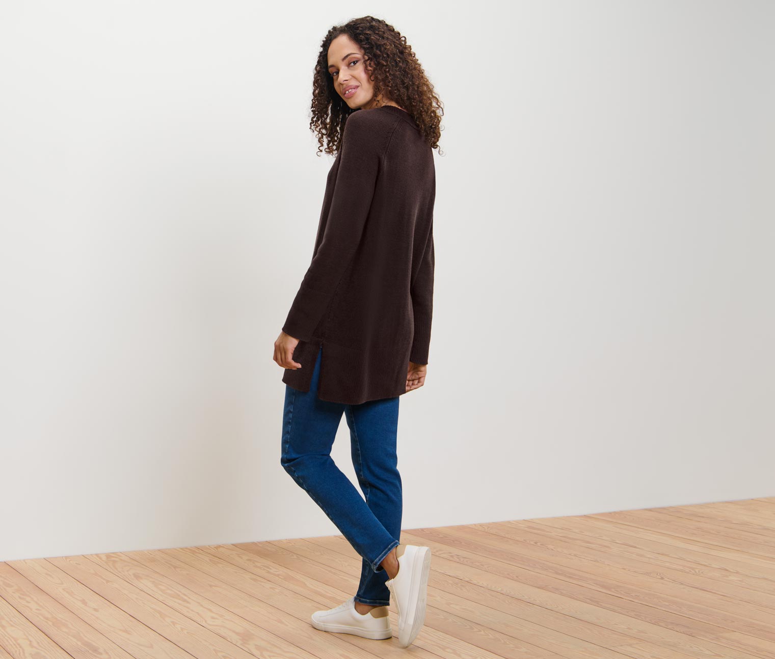 Thumbnail - Tchibo - Langer Strickpullover - Damen - Gr. S - dunkelbraun
