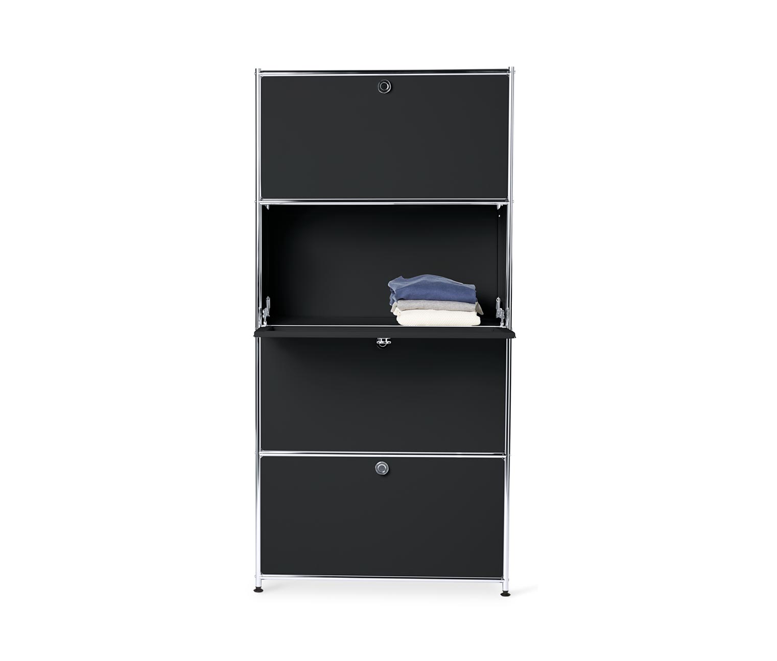 Thumbnail - Tchibo - Highboard Metall »Cn3« mit 4 Klappenfächern - 77x40x158,5cm - schwarz - Stahl / Aluminium / Kunststoff