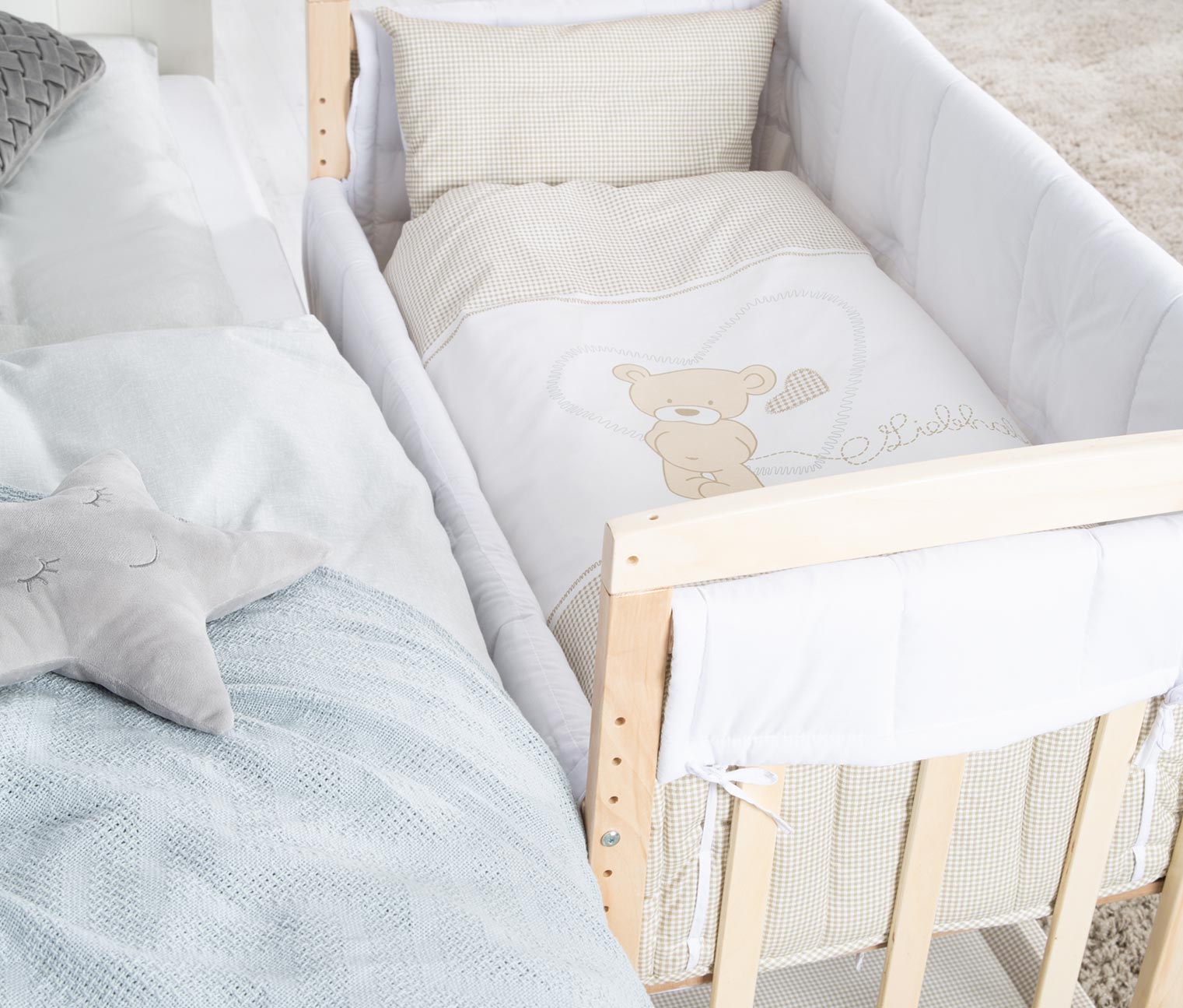 Thumbnail - roba 4-in-1-Stuben-Beistellbett »Liebhabär« - 50x94x76,5cm - naturfarben - Holz / Baumwolle / Polyester