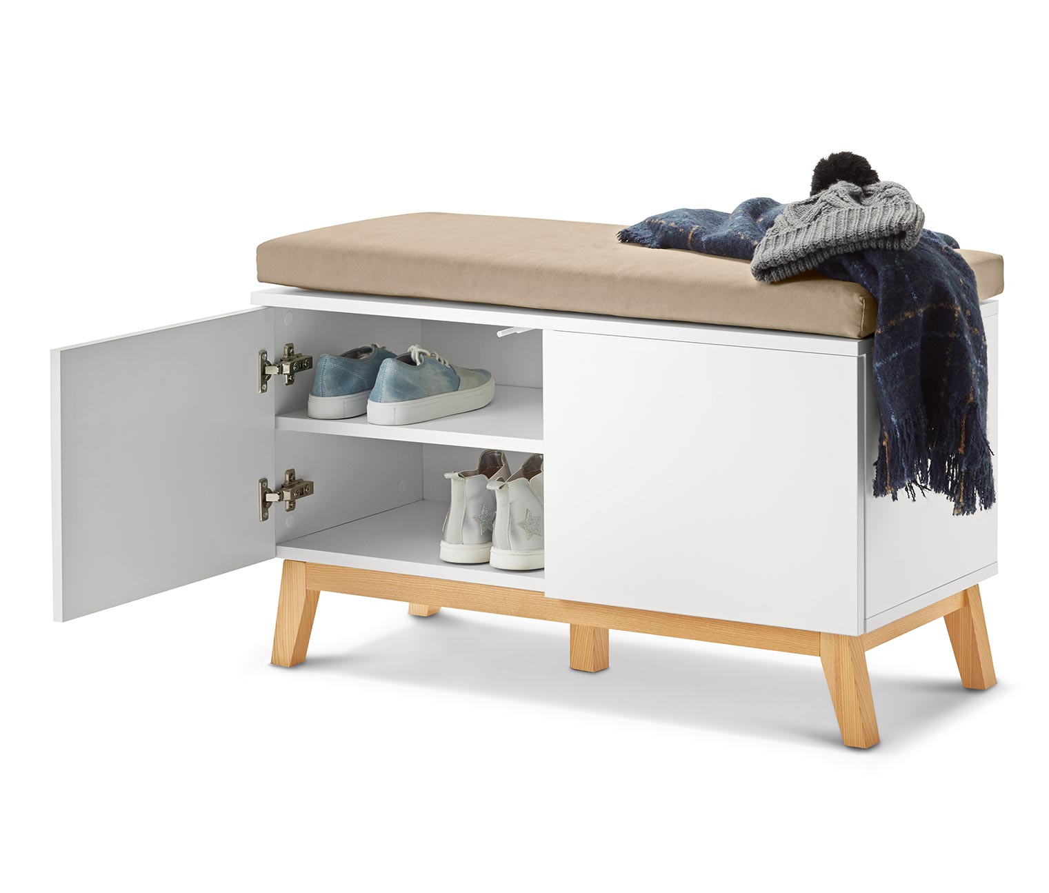 Thumbnail - Tchibo - Sitzbank mit Stauraumfächern - 84x38x52cm - beige - Holz / Eschen-Massivholz / Polyester