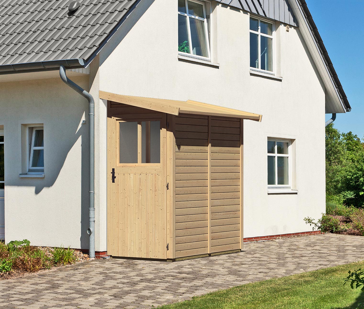 Thumbnail - Karibu Anlehn-Gerätehaus - 99x182x214cm - braun - Fichtenholz