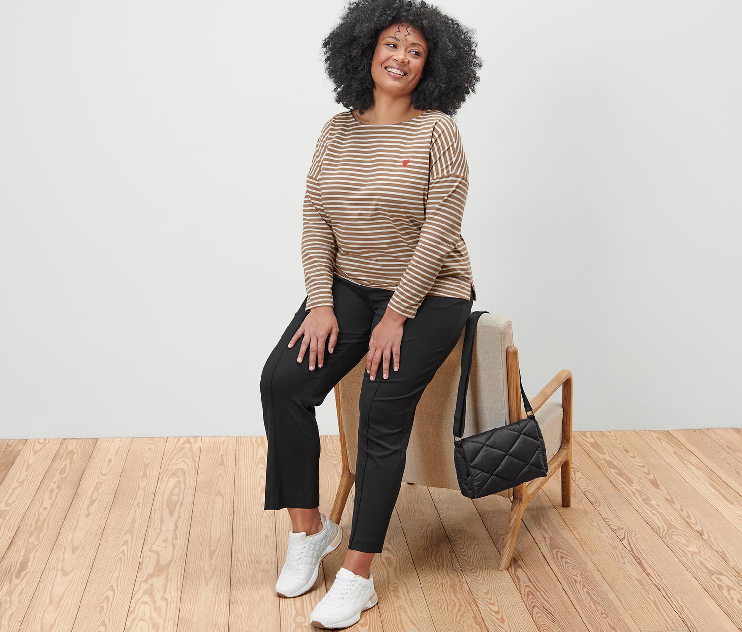 Thumbnail - Tchibo - Gestreiftes Langarmshirt - Damen - Gr. M - creme/gestreift