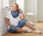 Bedruckte Stretchhose in 3/4-Länge, blau