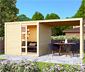 Karibu Gerätehaus mit Schiebetür und 1 m Anbaudach, 19 mm (Quentin 1), natur