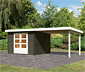 Karibu Gartenhaus mit 3 m Anbaudach »Baltasar 5«, terragrau, 28 mm