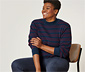 Feinstrickpullover mit Zopfmuster, blau-rot