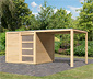 Karibu Gerätehaus mit Schiebetür und 1 m Anbaudach, 19 mm (Quentin 1), natur