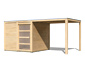 Karibu Gerätehaus mit Schiebetür und 1 m Anbaudach, 19 mm (Quentin 1), natur