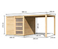 Karibu Gerätehaus mit Schiebetür und 1 m Anbaudach, 19 mm (Quentin 1), natur