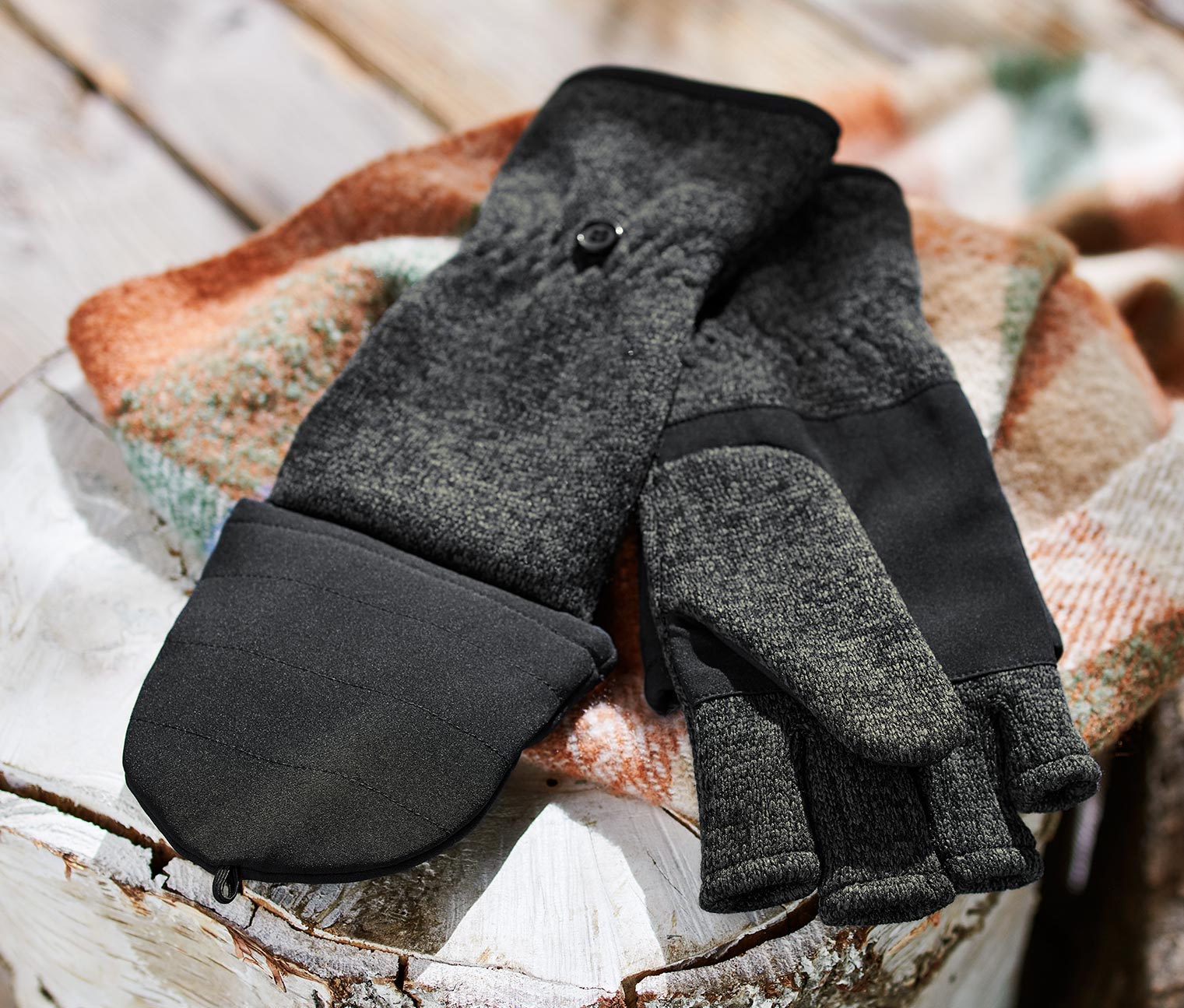 Tchibo - Strickfleece-Klappfäustlinge - Herren - Gr. 7,5 - schwarz