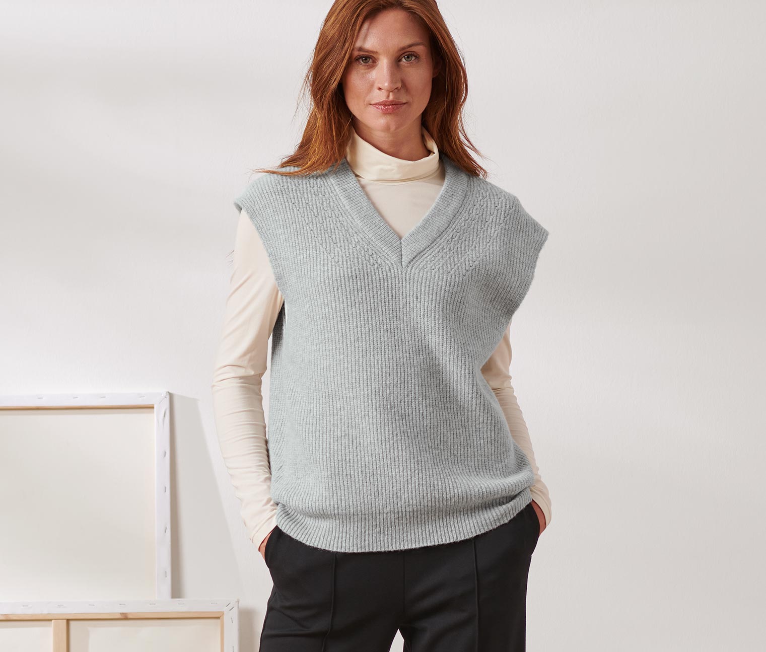 Tchibo - Strickpullunder mit Wolle - Damen - Gr. XL - grau