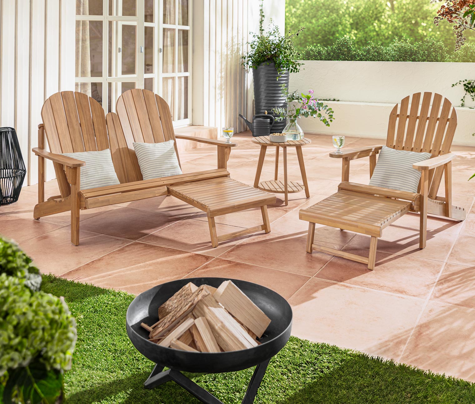 Tchibo - Doppel Adirondack Relax-Sessel mit ausziehbarer Fußlehne - 135x74,5x93cm - akazie - Akazienholz / Stahl / Polypropylen