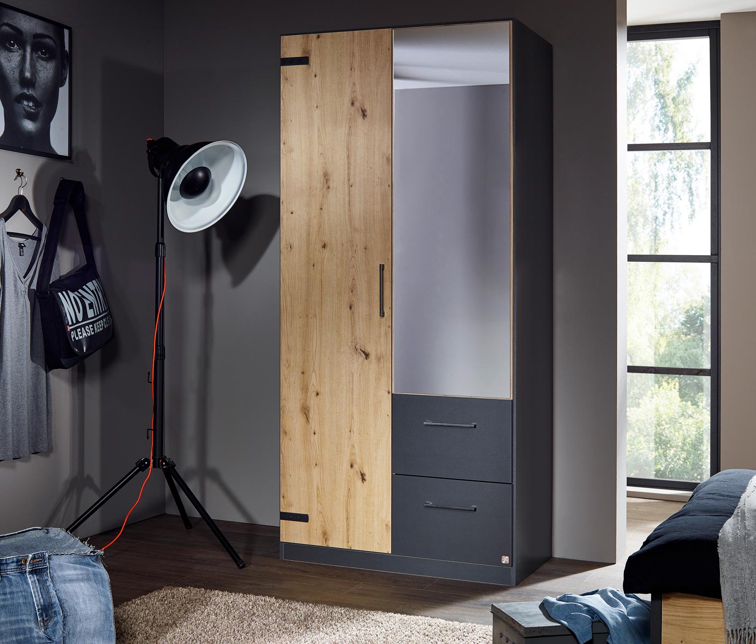 rauch Drehtürenschrank »Butte« - 92x57x197cm - grau - Holz