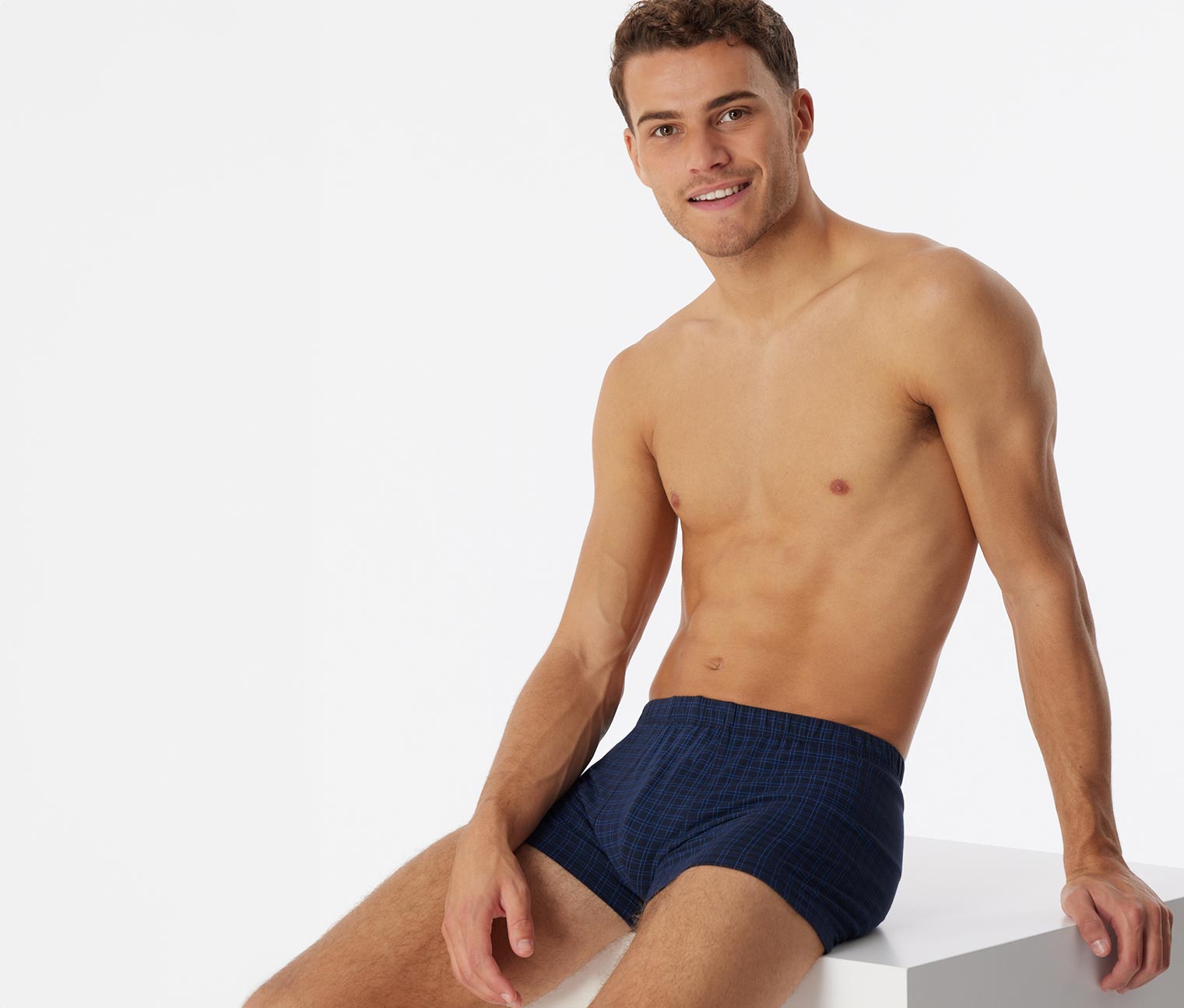 Schiesser Shorts - Gr. Xxl/8 - dunkelblau/kariert