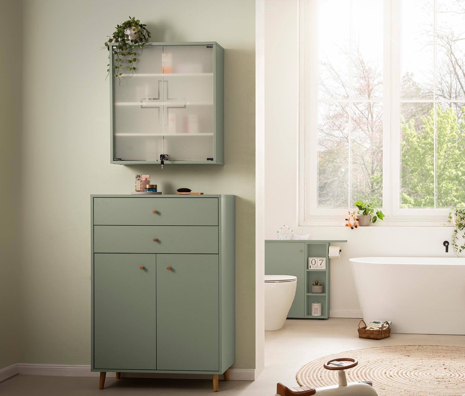 Tchibo - Medizinschrank »Bjarne« - 64x19,5x71,5cm - grün - Holz / Glas