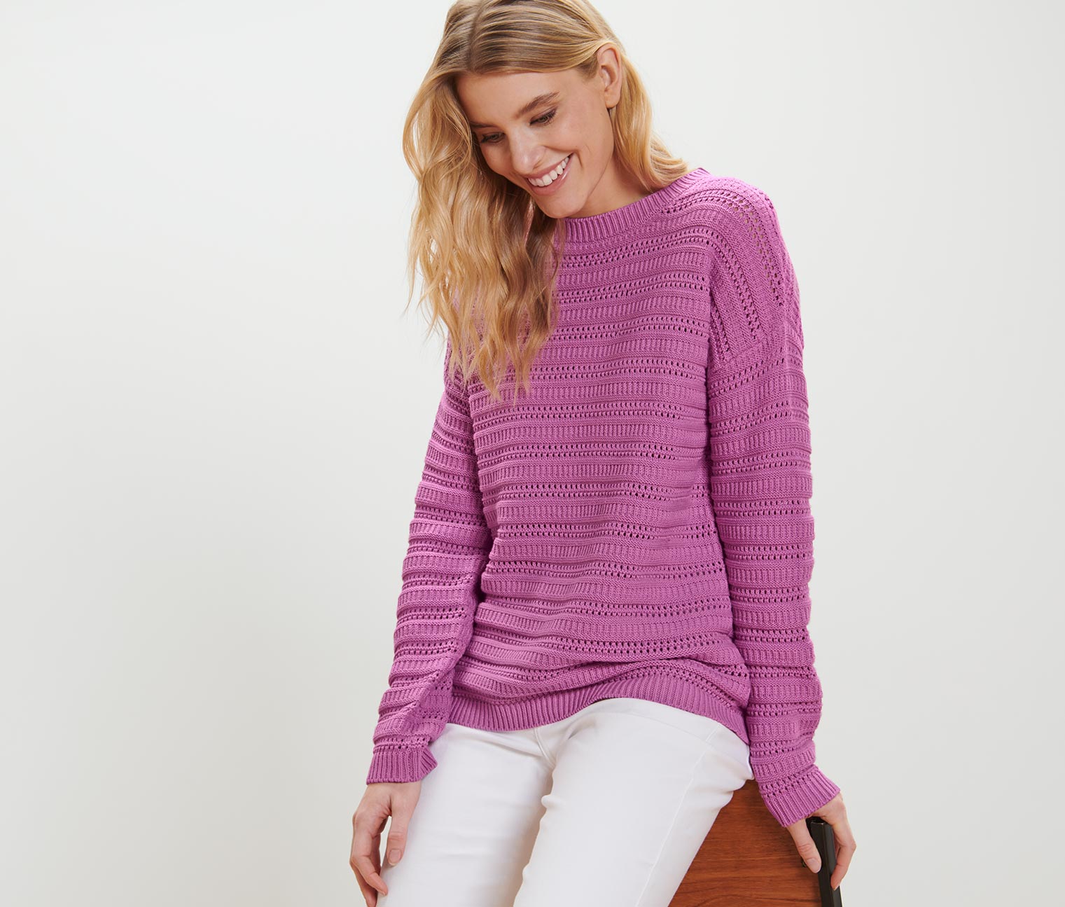 Pullover mit Ajour-Muster - Damen - Gr. S - rosa