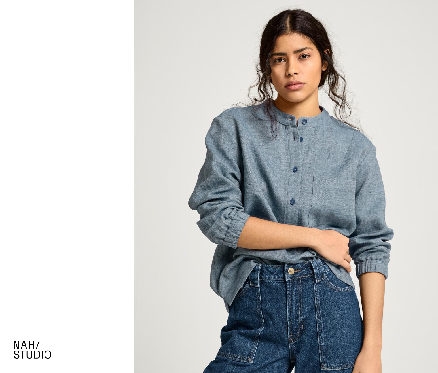 Nah/Studio Bluse - Baumwoll-Leinen-Mix - Gr. 40 - blau