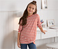 Langarmshirt mit Knotendetail, orange-weiß gestreift