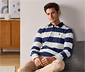 Langarm-Poloshirt, blau-weiß