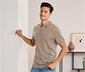 Merino-Poloshirt, beige meliert