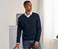 Merino-Pullover mit V-Ausschnitt, dunkelblau