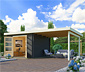 Karibu Gartenhaus mit 3 m Anbaudach »Baltasar 5«, terragrau, 28 mm