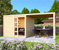 Karibu Gerätehaus mit Schiebetür und 1 m Anbaudach, 19 mm (Quentin 1), natur