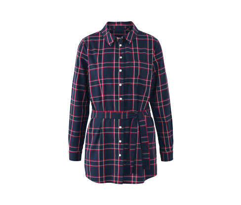 Tchibo - Karierte Longbluse aus Baumwoll-Flanell - Damen - Gr. 44 - dunkelblau/kariert