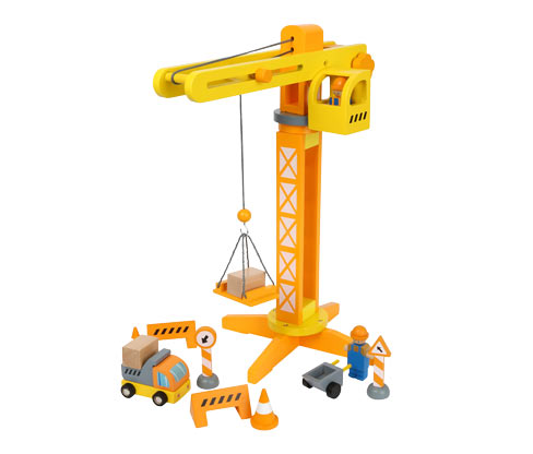 small foot Baukran mit Baustellenzubehör - braun