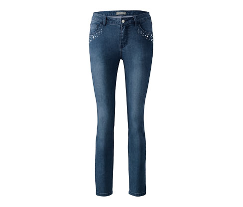 Slimfit-Jeans Lässig und elegant zugleich: So präsentiert sich diese Slimfit-Jeans im 5-Pocket-Style. Während die besondere Waschung einen leichten Used-Look erzeugt, setzen die dekorativen Perlen und Ziersteine unter den Eingrifftaschen modische Akzente. Dabei wird durch Gürtelschlaufe, Reißverschluss und Knopf auch praktischen Ansprüchen Genüge getan. Der Elasthan-Anteil verleiht der Damen-Jeans dabei Formbeständigkeit, einen perfekten Sitz und hohen Tragekomfort. Passform: Liegt nah am Körper Farbe: Blue denim Material: 76% Baumwolle, 23% Polyester, 1% Elasthan Maße: Innenbeinlänge ca. 76 cm Mit dekorativen Perlen und Ziersteinen5-Pocket-StyleLeichter Used-Look durch besondere WaschungBund mit Gürtelschlaufe, Reißverschluss und Knopf Mit Elasthan: formbeständig, perfekter Sitz, hoher Tragekomfort - 0