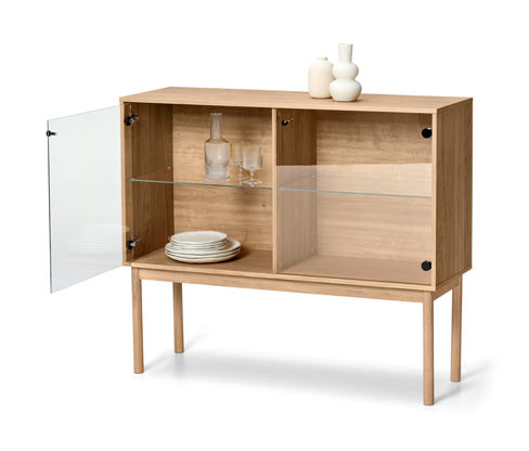 Tchibo - Vitrinenschrank - 119,5x40x101cm - schwarz - Holz / Echtholzfurnier / Glas
