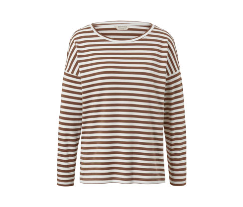 Tchibo - Gestreiftes Langarmshirt - Damen - Gr. L - beige/gestreift