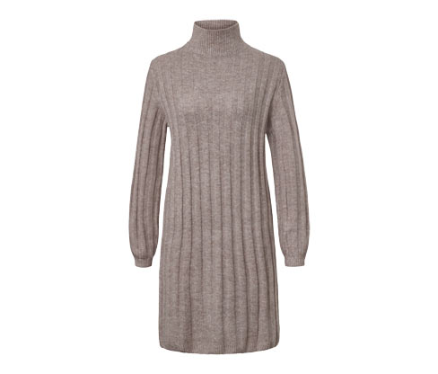 Tchibo - Geripptes Strickkleid mit Stehkragen - Damen - Gr. XL - taupe