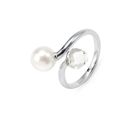 Tchibo Ring verziert mit Glasperle und Glaskristall - Silber - Gr.: 18