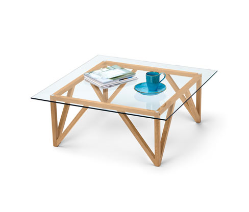 Tchibo - Couchtisch mit Glasplatte - 90x90x35cm - braun - Eichenholz / Glas