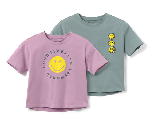 Tchibo - 2 Kinder-T-Shirts »Smiley« - Mädchen - Gr. 170/176 - blau