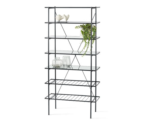 Tchibo - Regal - 90x39,5x185cm - schwarz - Stahl / Glas / Glas