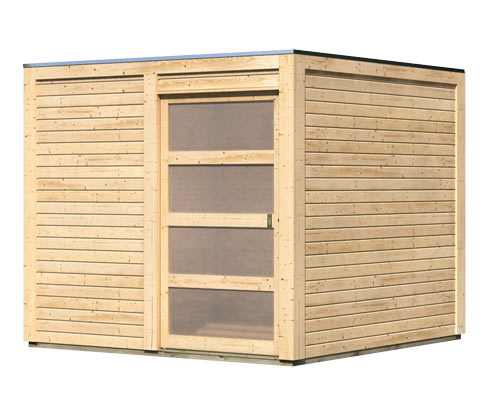 Karibu Gerätehaus mit Schiebetür - 246x246x214cm - braun - Holz / Fichtenholz