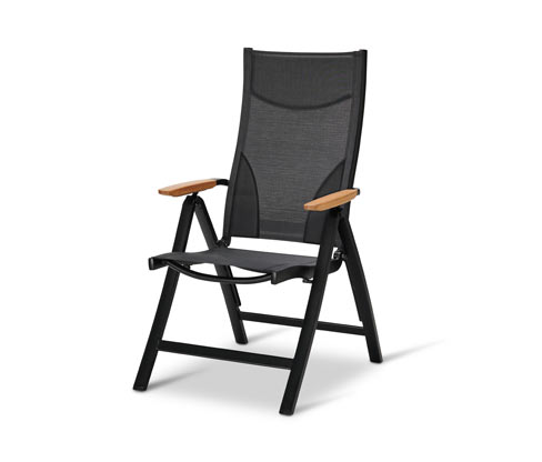 Tchibo - Hochlehner mit verstellbarer Rückenlehne - 61,5x70,5x109,5cm - schwarz - Aluminium / Eukalyptus-Massivholz / St...