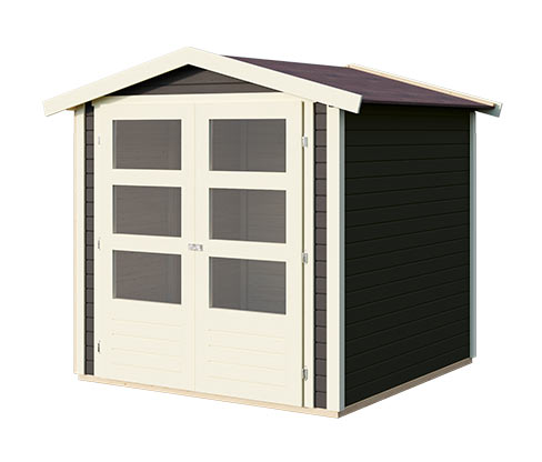 Karibu Gerätehaus mit Doppelflügeltür - 186x186x201cm - grau - Holz / Fichtenholz / Glas