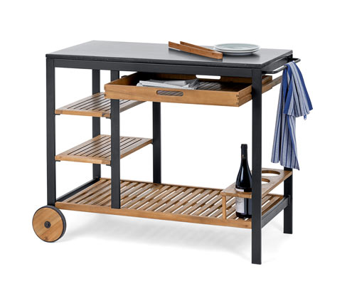 Tchibo - Grillwagen »Elin« mit Polyzement-Arbeitsfläche - 100x50x84cm - schwarz - Aluminium / Holz / Akazienholz