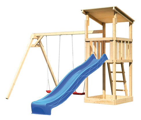 Karibu Spielturm »Anna« mit Rutsche und Doppelschaukel - blau